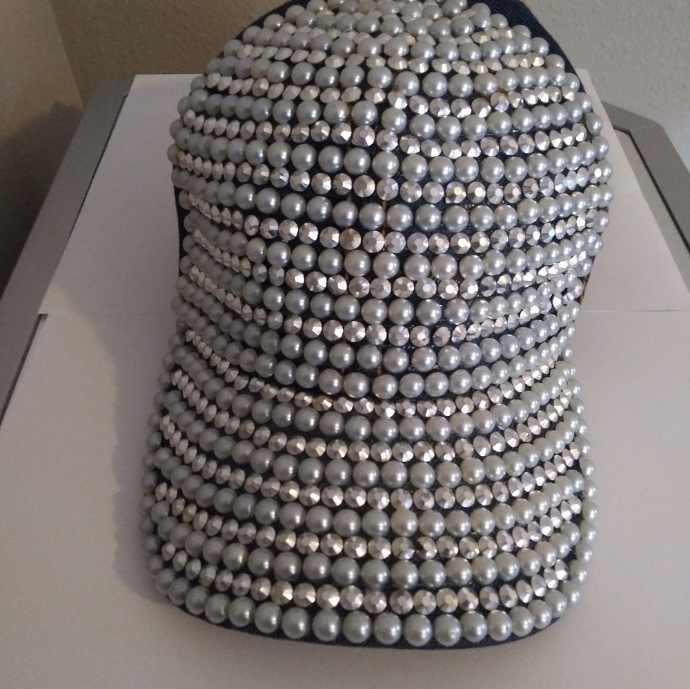 Beaded denim baseball cap